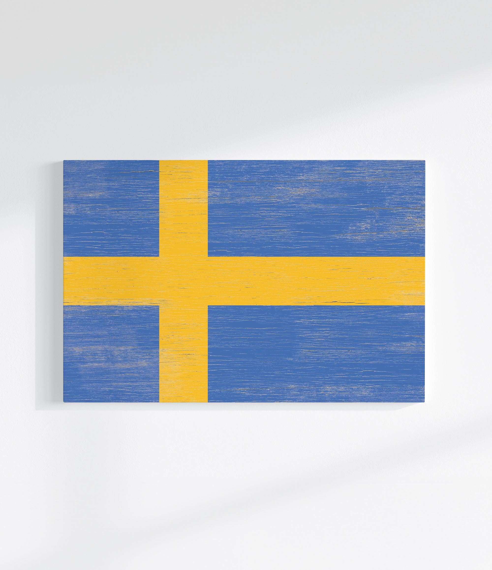 a painting of a yellow and blue flag on a white wall