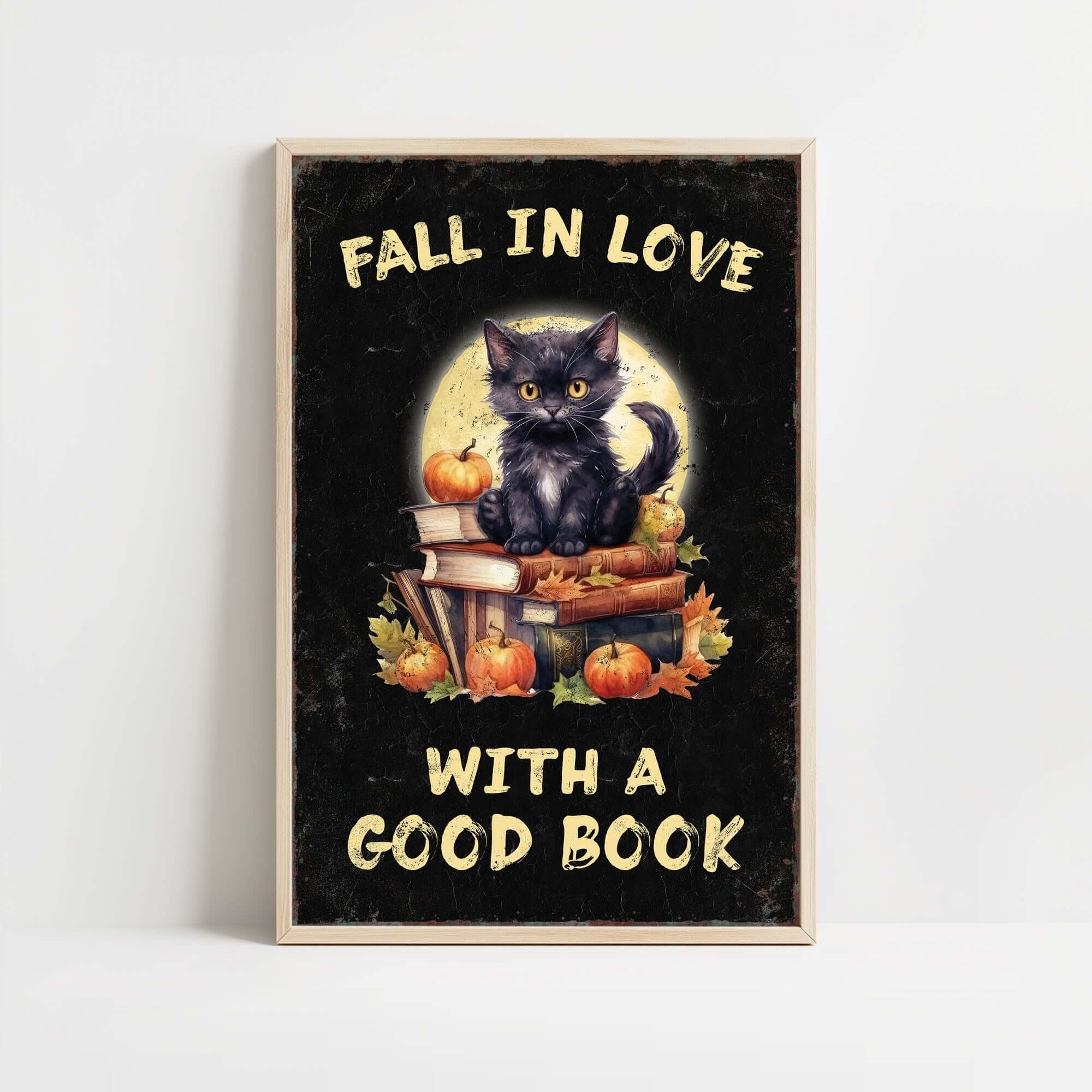 a black cat sitting on top of a pile of books