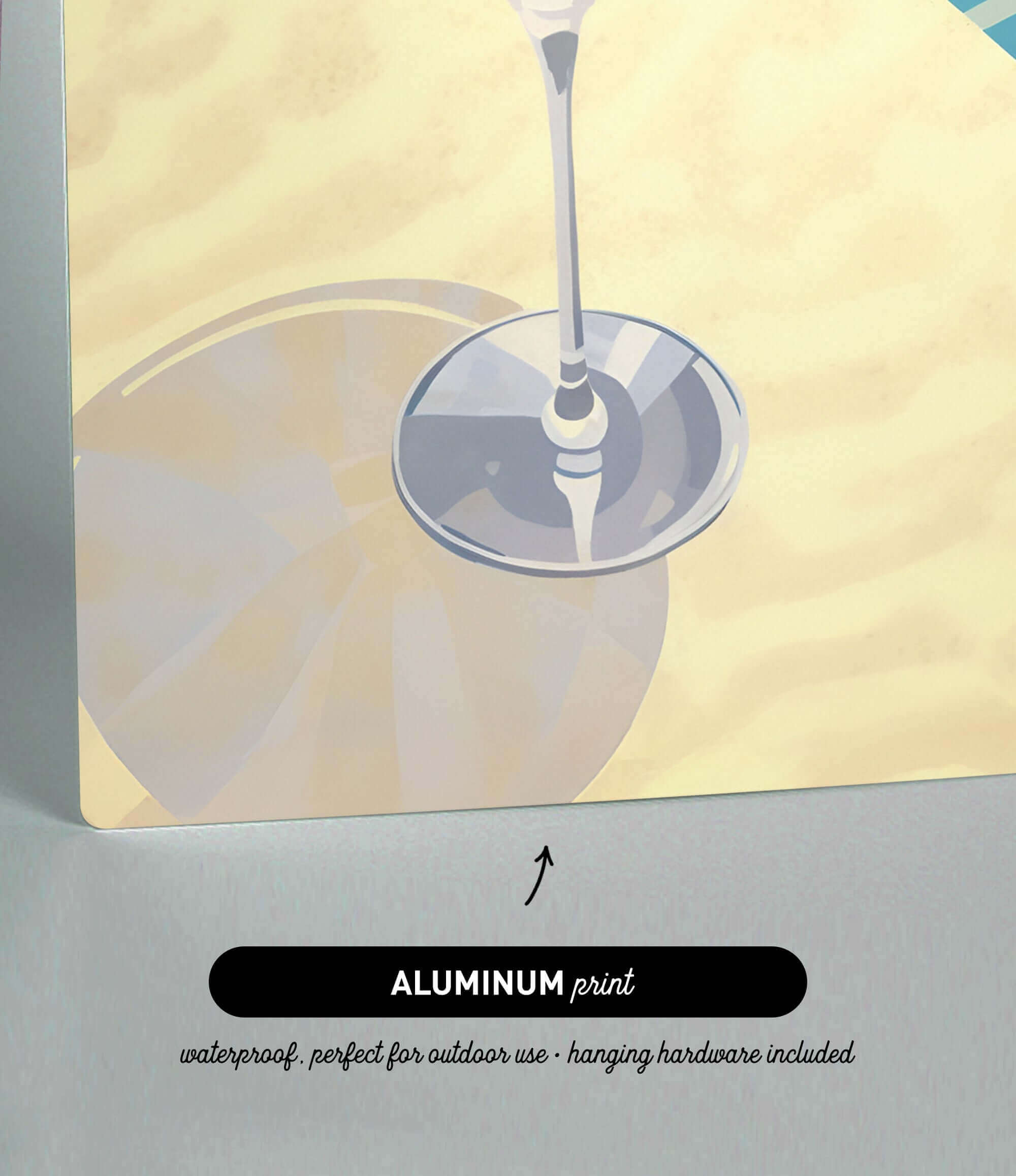 The image is an aluminum print that is waterproof and perfect for outdoor use, as well as hanging hardware.