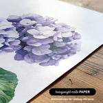 a close-up of a watercolor painting of a cluster of purple hydrangea flowers on a white background.