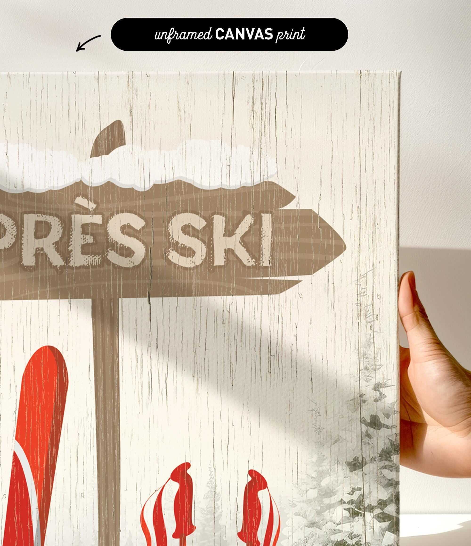 a hand holding up a sign with skis on it