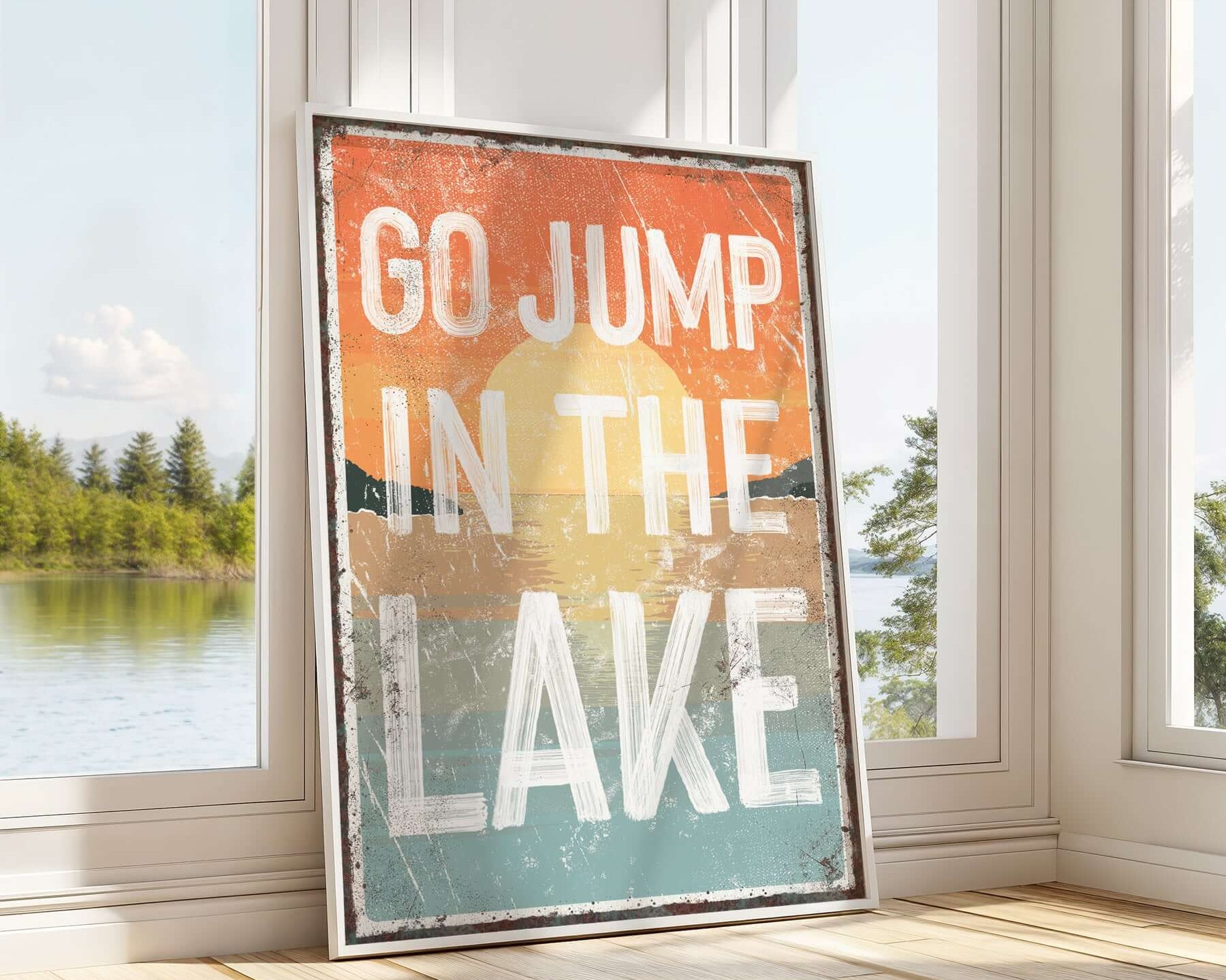 a sign that says go jump in the lake