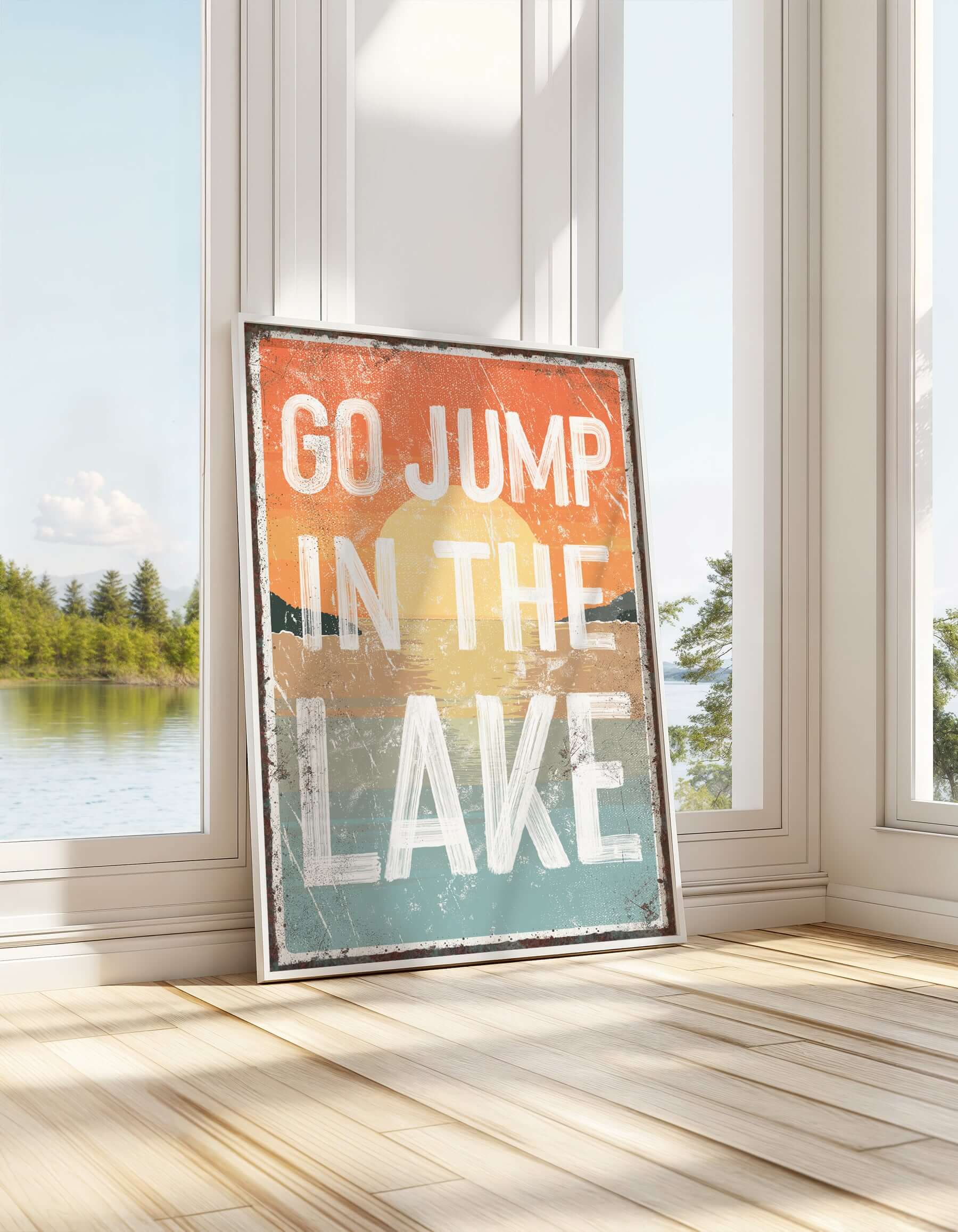 a sign that says go jump in the lake