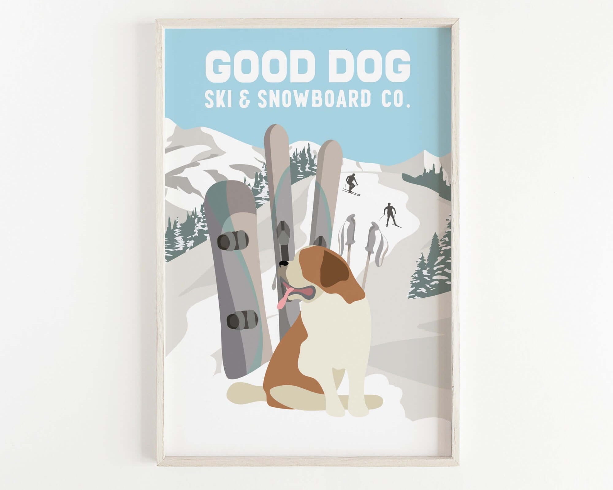 a picture of a dog sitting next to a pair of skis