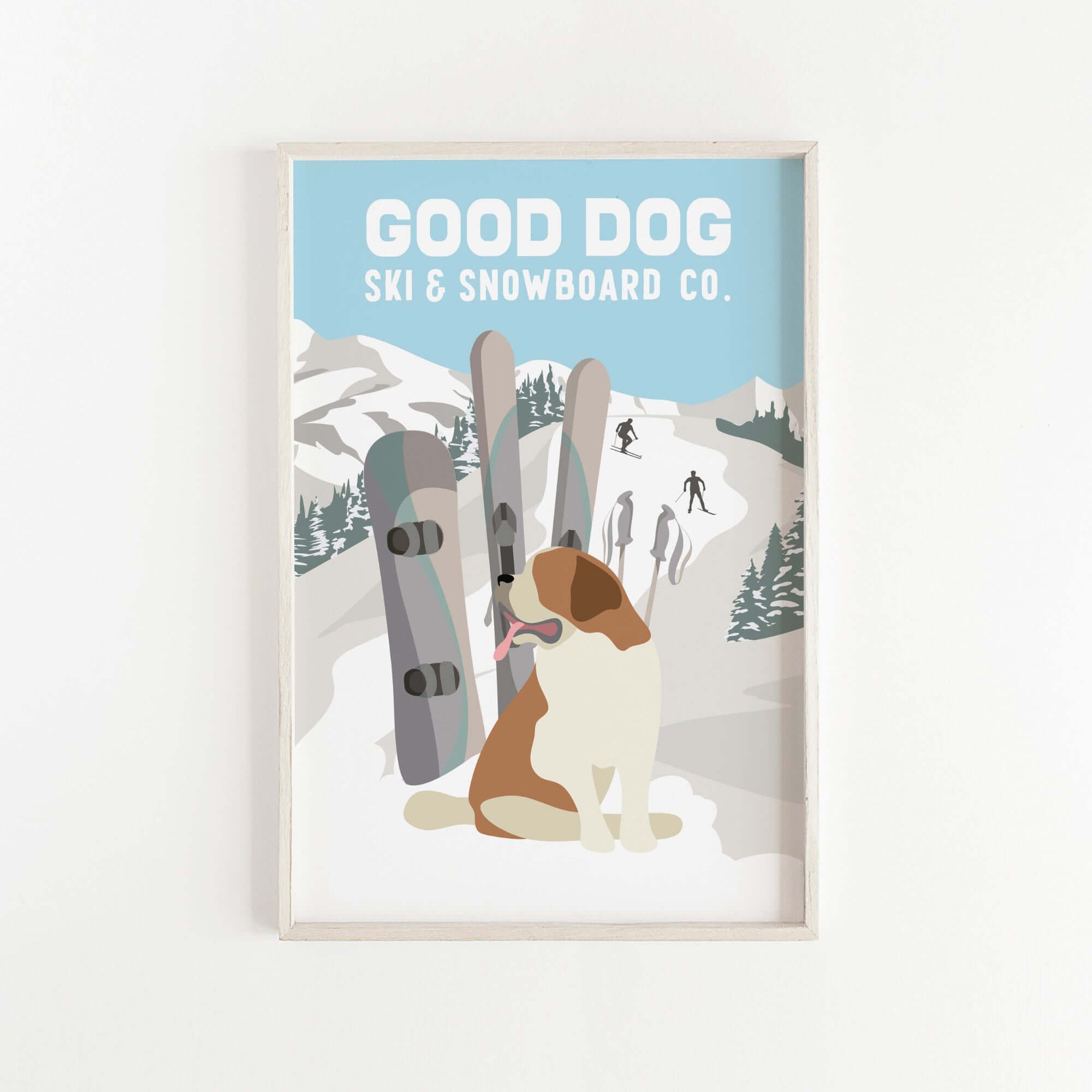 a picture of a dog sitting next to a pair of skis