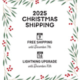 The image is a Christmas shipping advertisement with a festive border of red berries and green leaves. It announces free shipping until December 9th and a lightning upgrade until December 16th.