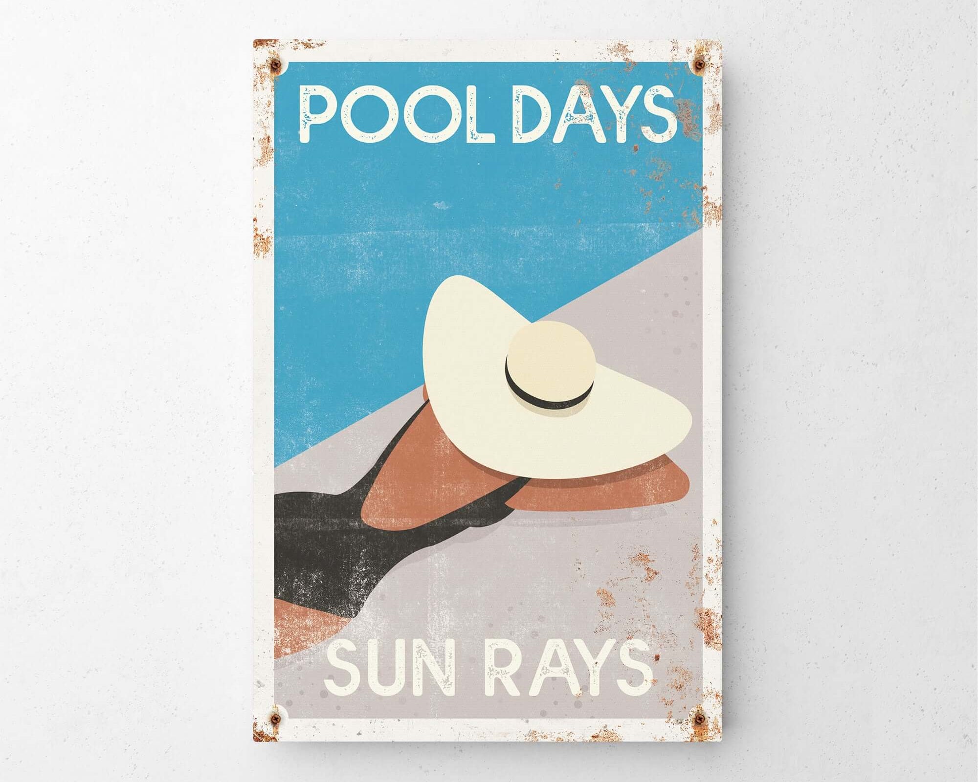 a picture of a pool days sign hanging on a wall