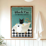 a poster of a black cat in a bathtub