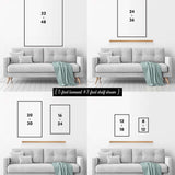 The image is a collage of four photographs showing different sizes of framed artworks displayed on a wall.