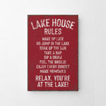 a red sign that says lake house rules