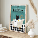 a picture of a black cat in a bathtub