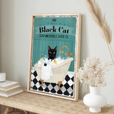a picture of a black cat in a bathtub