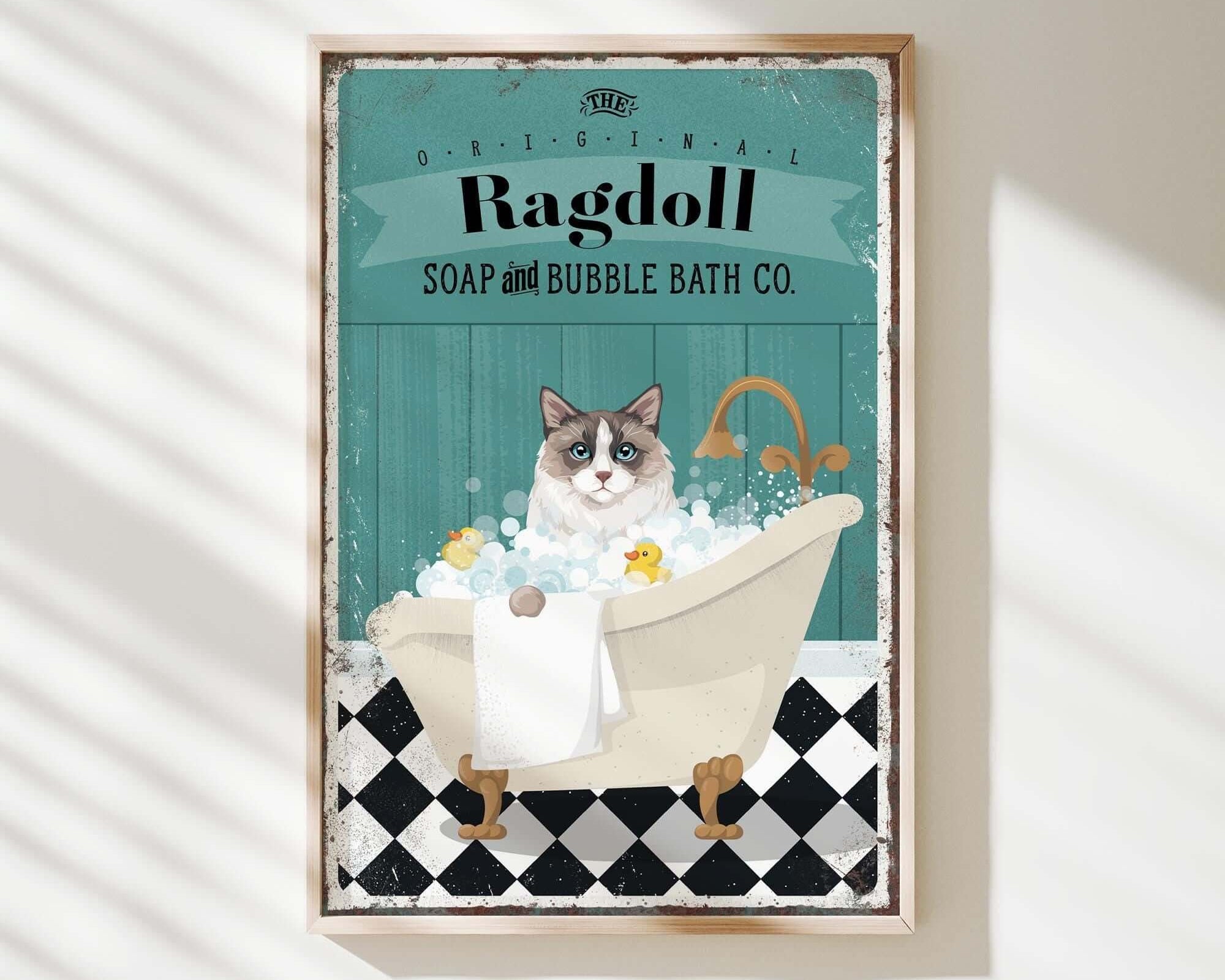 a picture of a cat in a bathtub with soap and bubbles