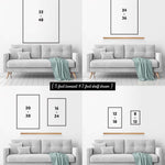 The image is a collage of four photographs showing different sizes of framed artworks displayed on a wall.