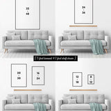 The image is a collage of four photographs showing different sizes of framed artworks displayed on a wall.