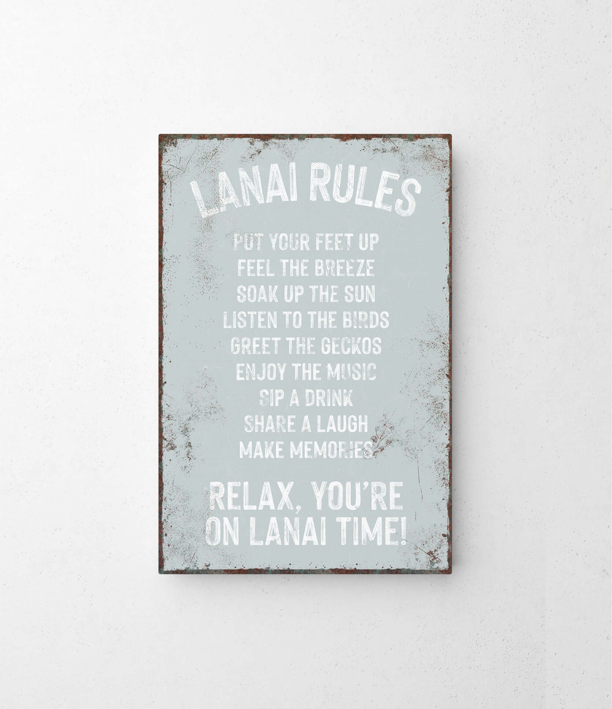 a sign on a wall that says lanai rules