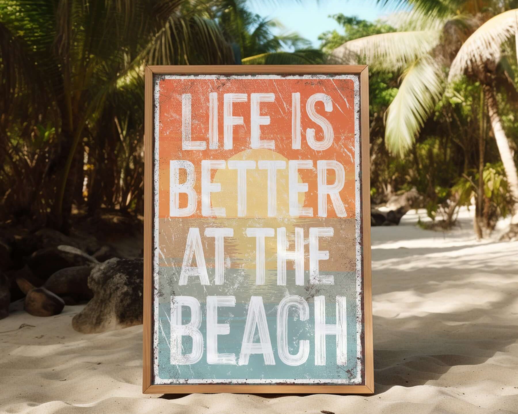 a sign on the beach that says life is better at the beach