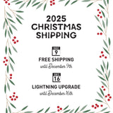 The image is a Christmas shipping advertisement with a festive border of red berries and green leaves. It announces free shipping until December 9th and a lightning upgrade until December 16th.