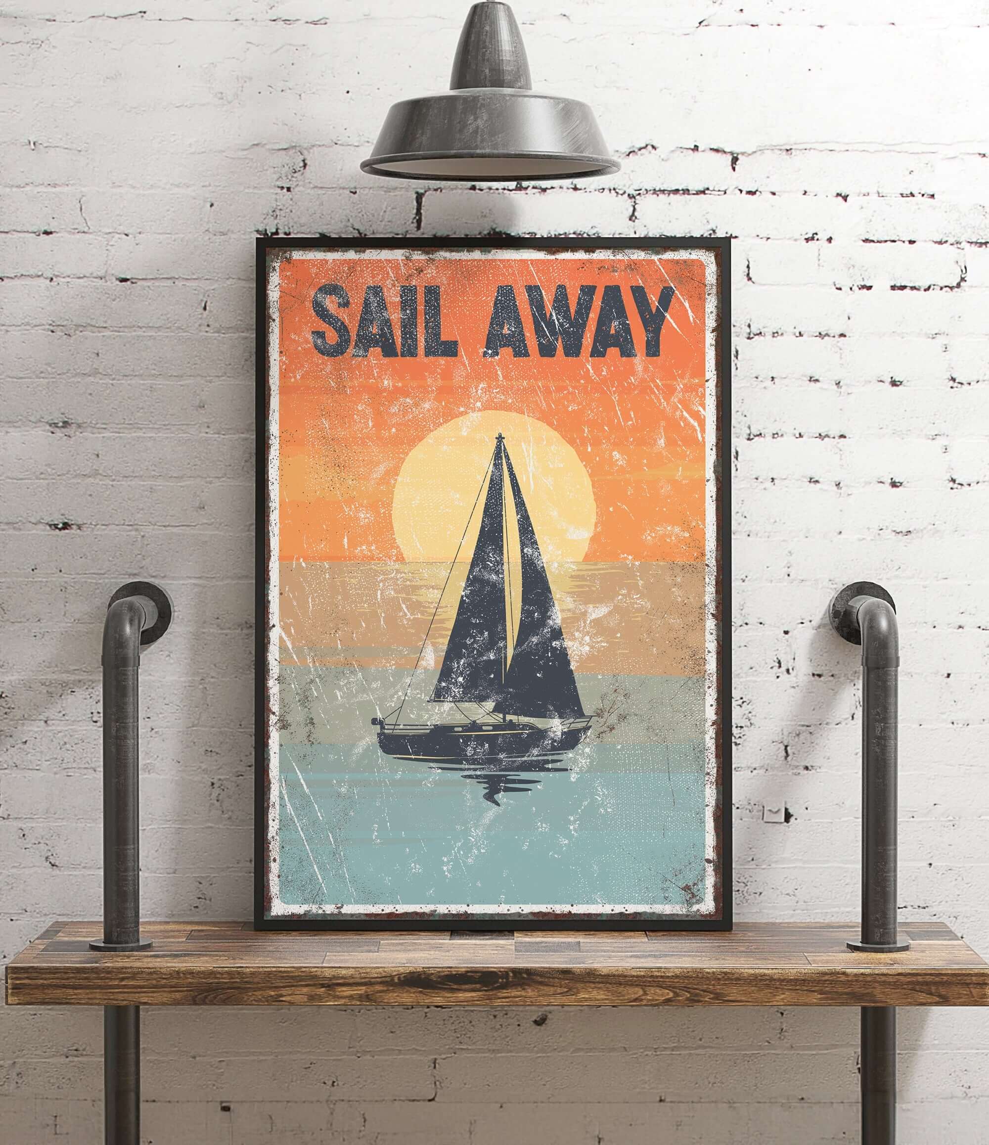 a picture of a sail boat on a wall