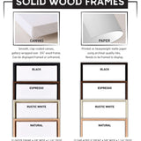 Canvas and paper frame options for the Après Ski Lift Couple Wall Art, Yellow Print are available in black, espresso, rustic white, and natural wood finishes—ideal for showcasing this vintage-inspired alpine decor.