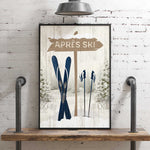 a picture of a ski sign hanging on a wall