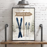 a picture of a ski sign hanging on a wall