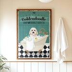 a picture of a dog taking a bath in a tub