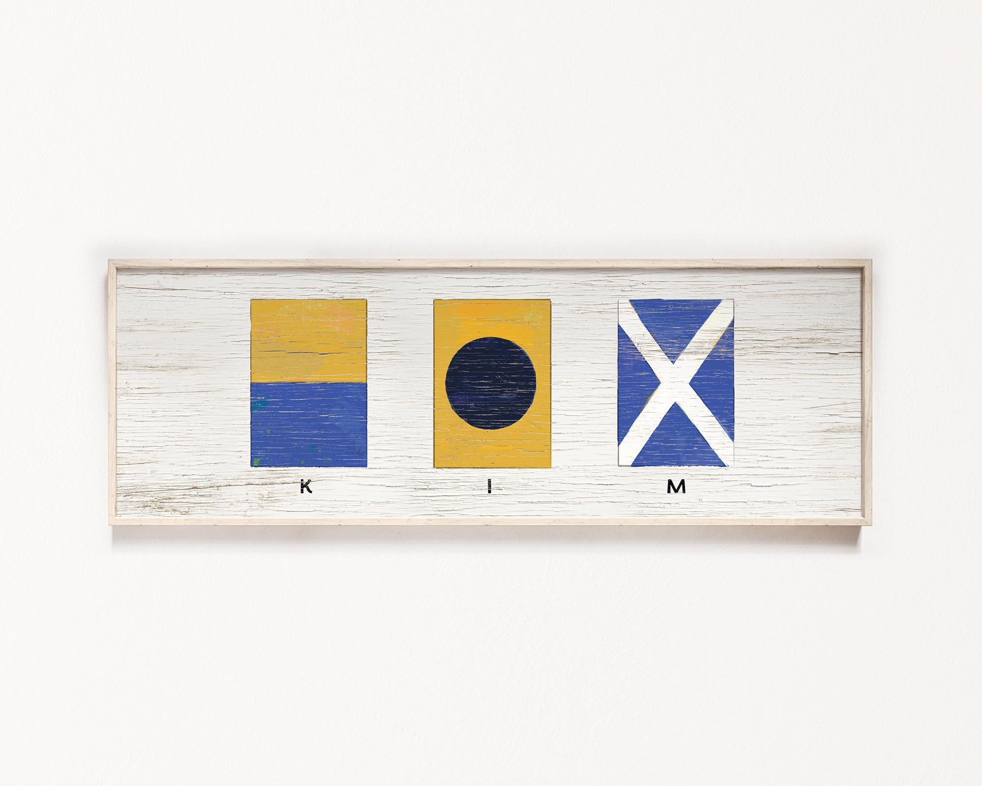a picture of a cross, a circle, and a flag hanging on a wall