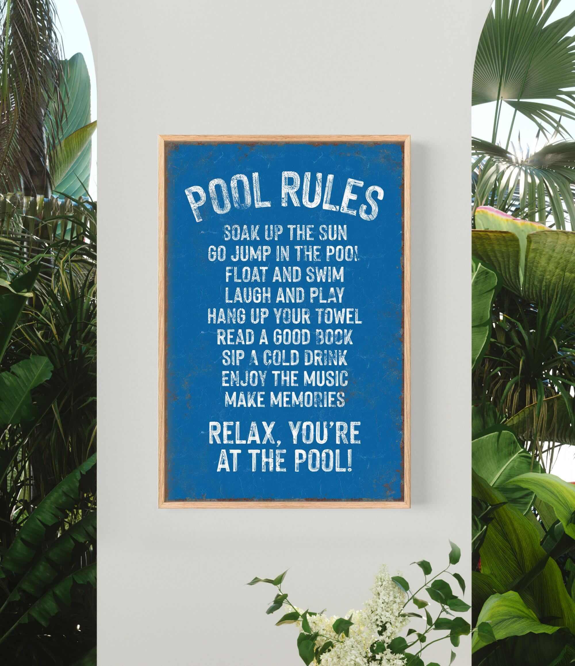 a blue sign hanging on the side of a wall