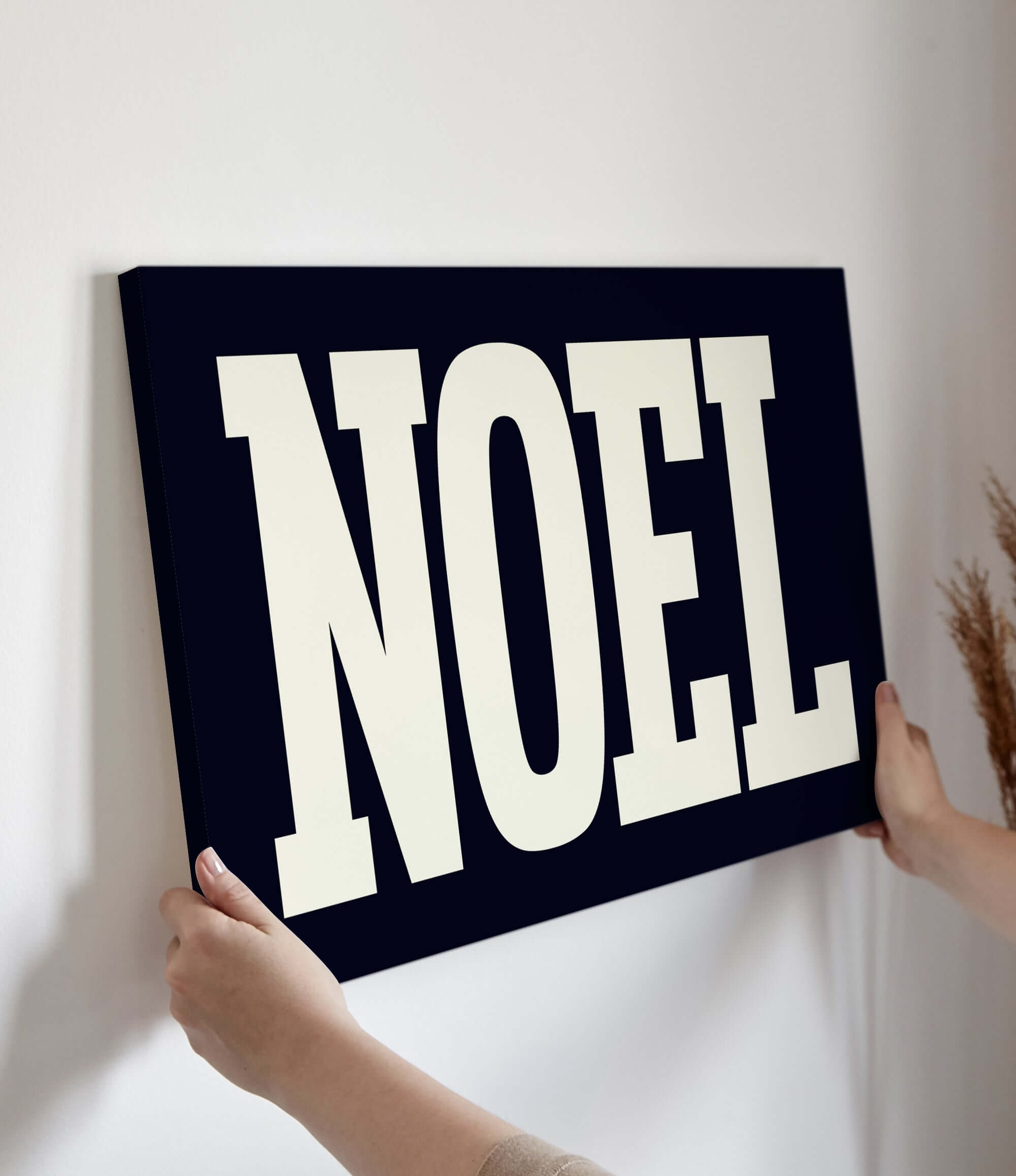 a person holding up a sign that says noel