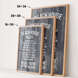 a set of three framed signs with text, likely providing beach house rules or guidelines.