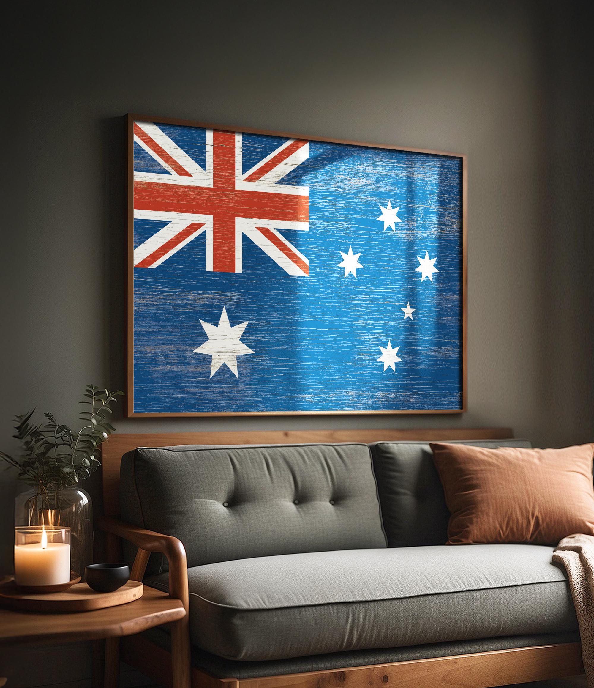 a living room with a couch and a painting on the wall