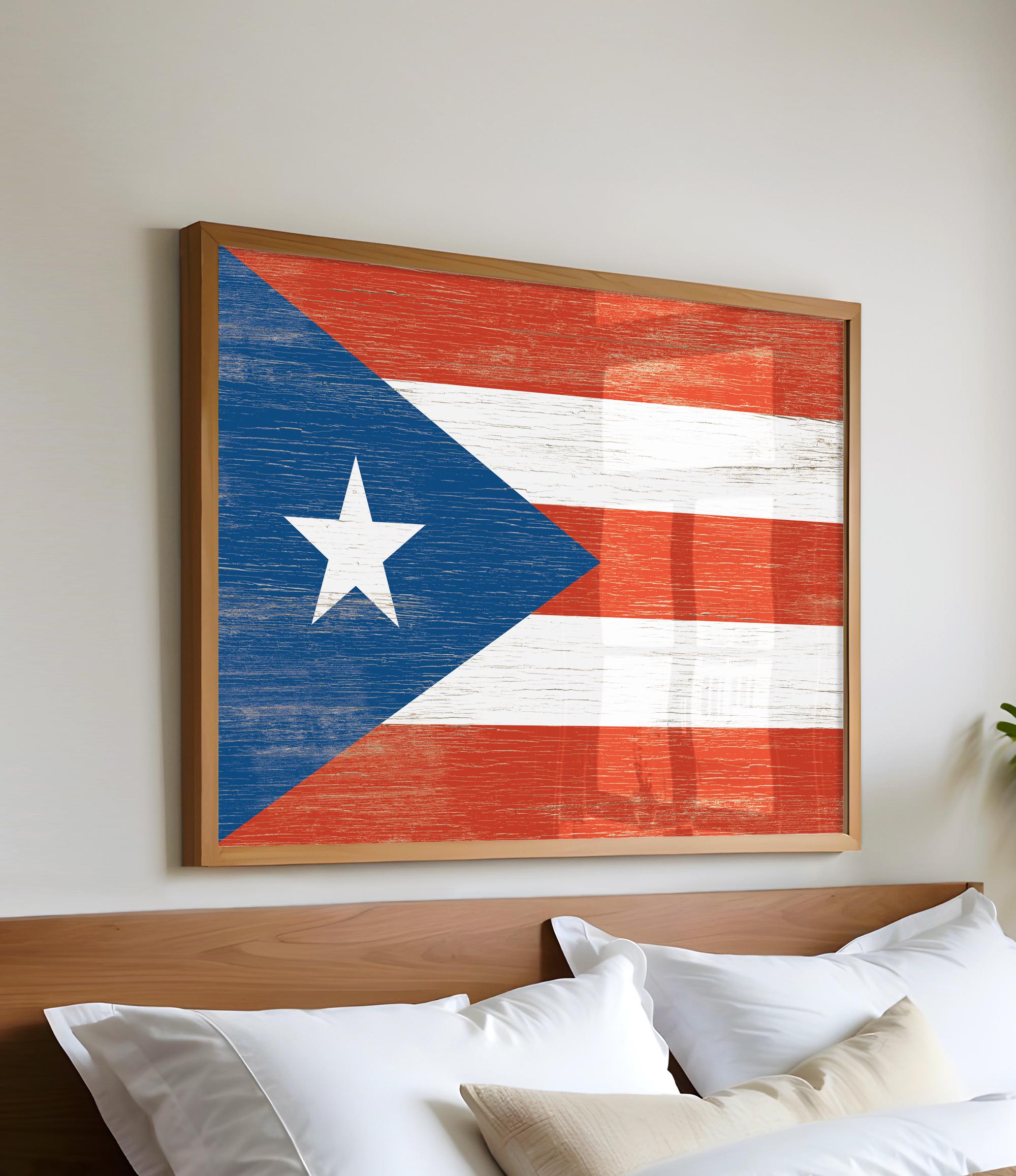 a painting of the state of texas on a wall above a bed