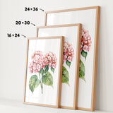 three framed prints of a floral design, each with a different size and frame. The prints are arranged in a row, with the largest print on the left, the medium-sized print in the middle, and the smallest print on the right. The prints are framed with wooden borders, and the sizes of the prints are indicated by the numbers 24, 36, and 16 on the left, 20, 30, and 24 on the middle, and 16, 24, and 30 on the right.