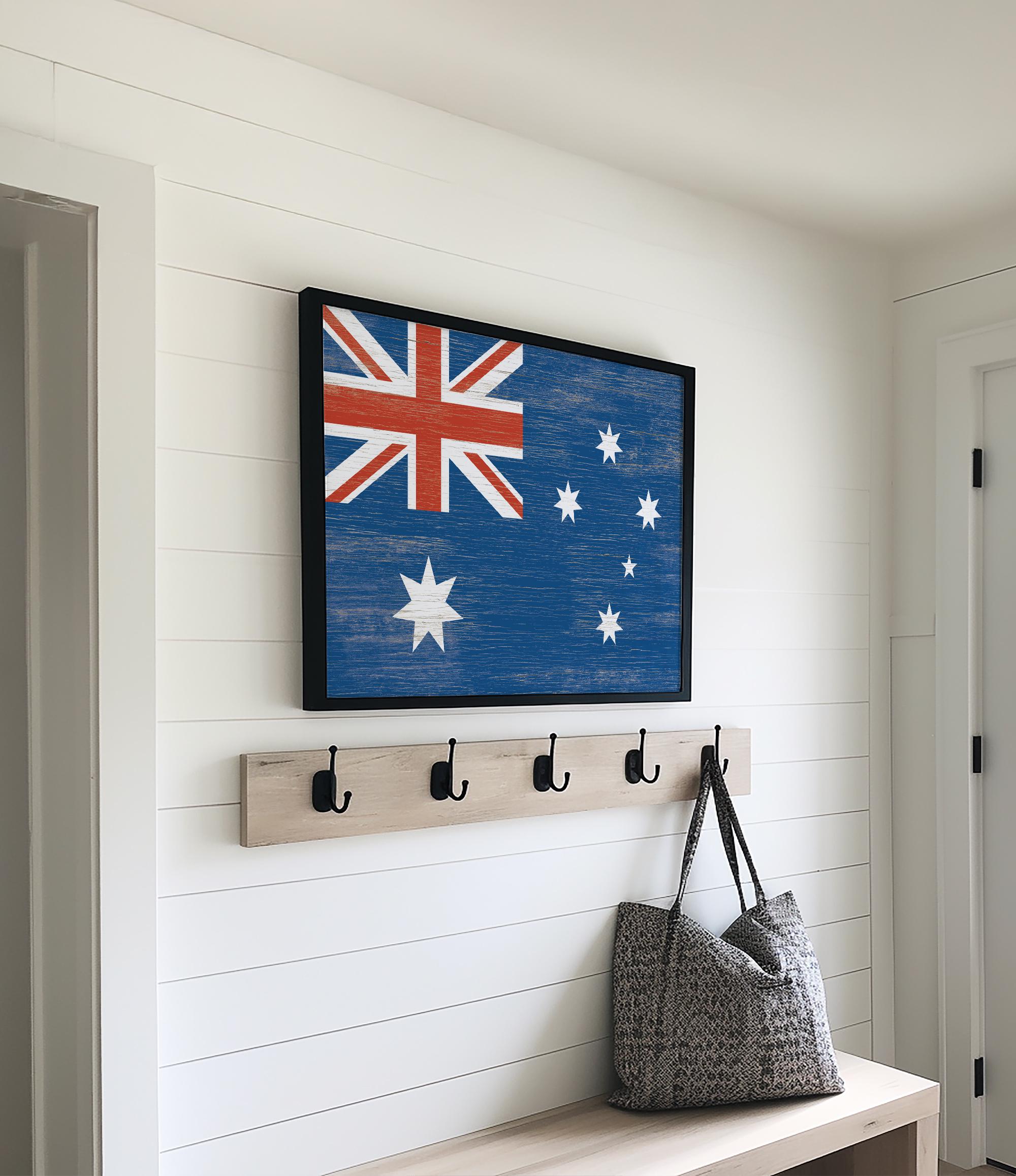 a picture of a flag hanging on a wall