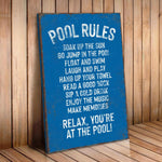 a pool rules sign on a wooden floor