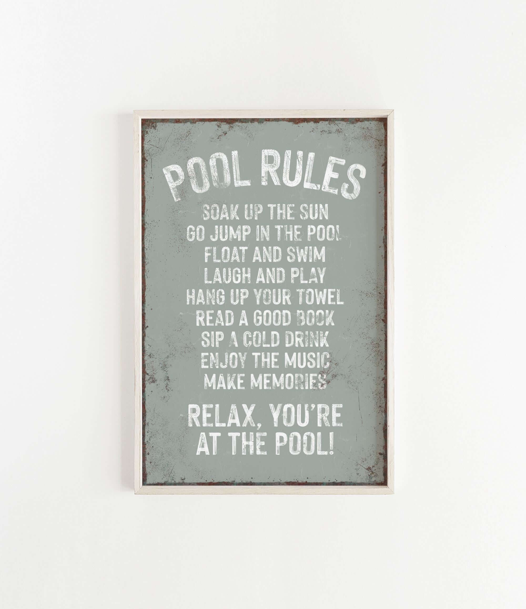 a sign that reads pool rules on a white wall