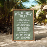 a sign on the beach that says beach house rules