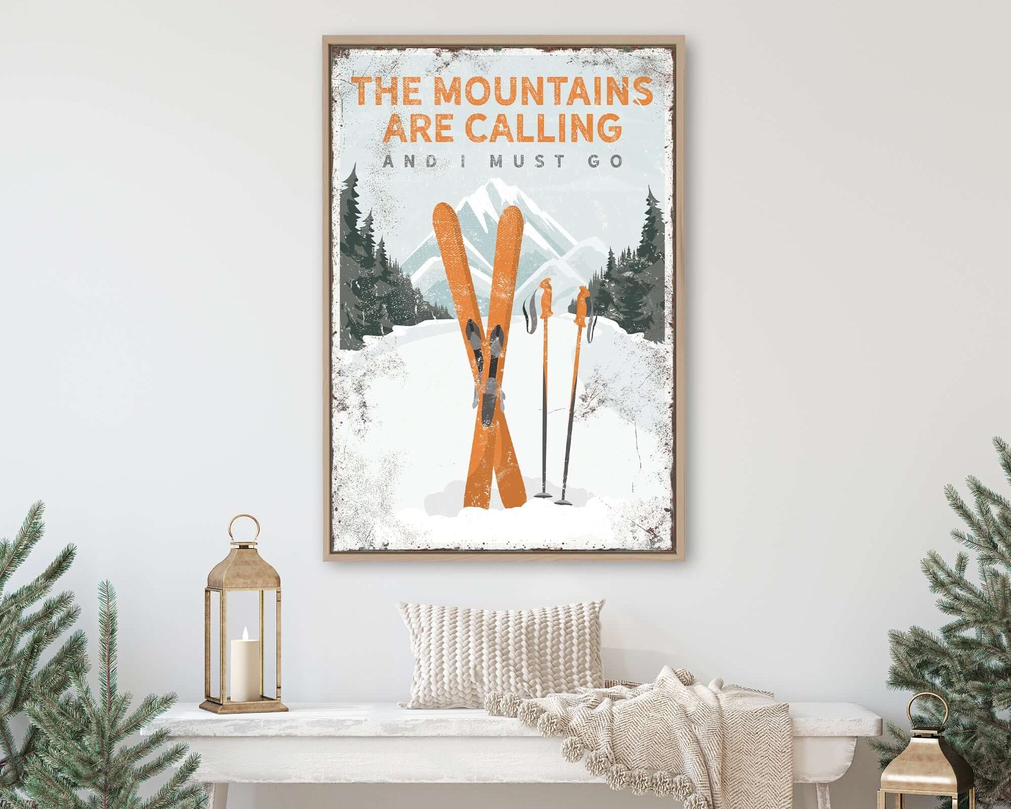 a poster of a pair of skis hanging on a wall
