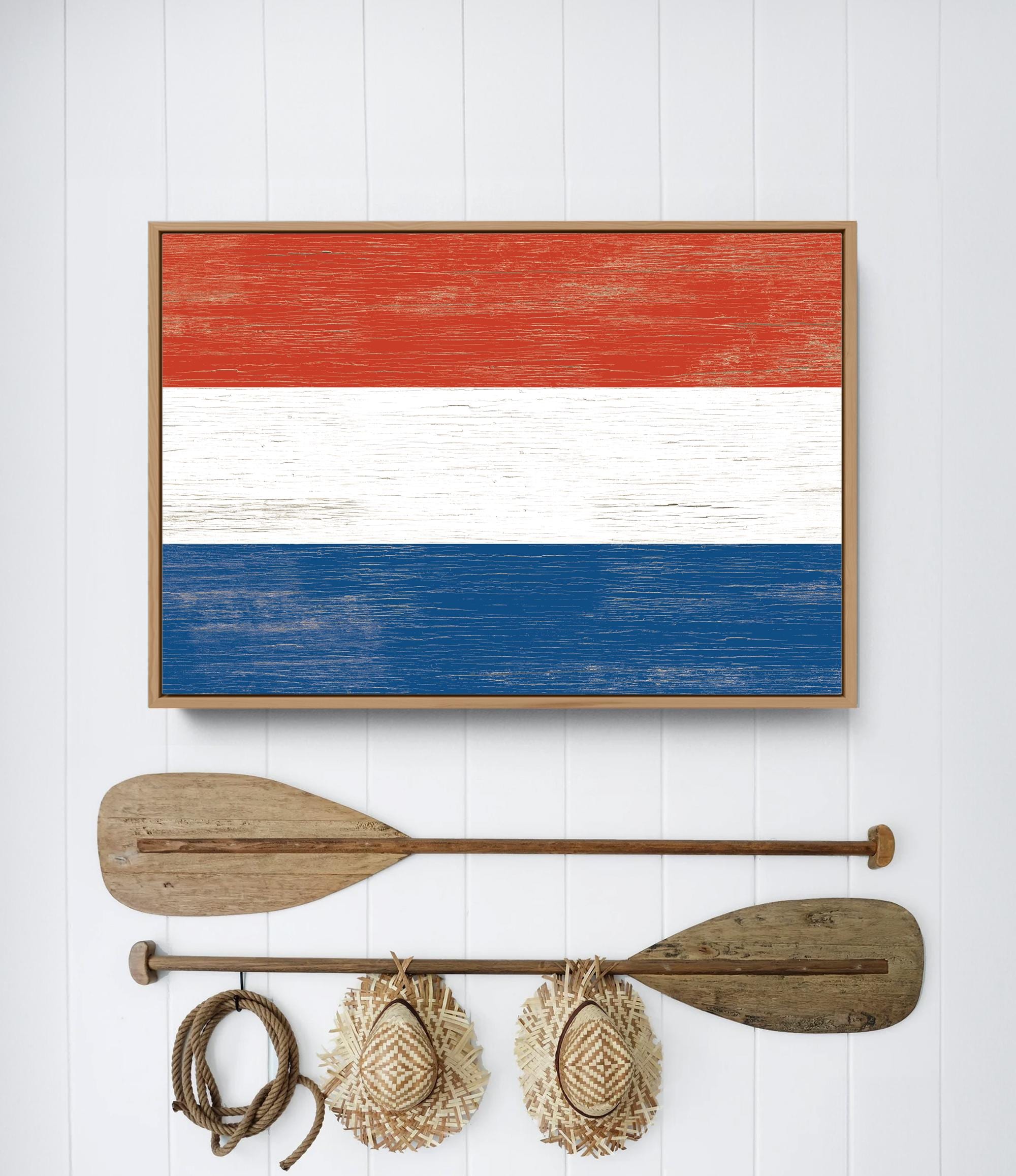 a picture of a flag hanging on a wall