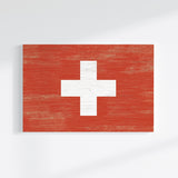 a Swiss flag, red with a white cross in the center.