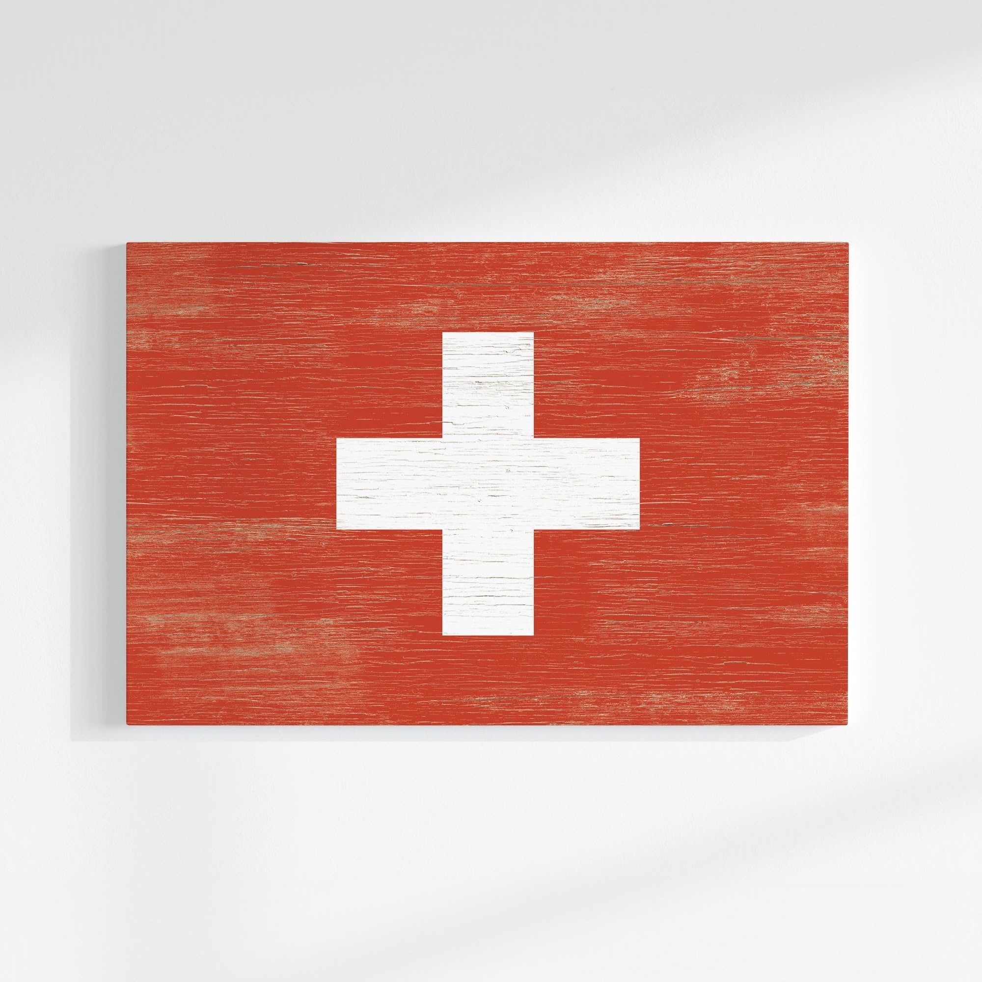 a Swiss flag, red with a white cross in the center.