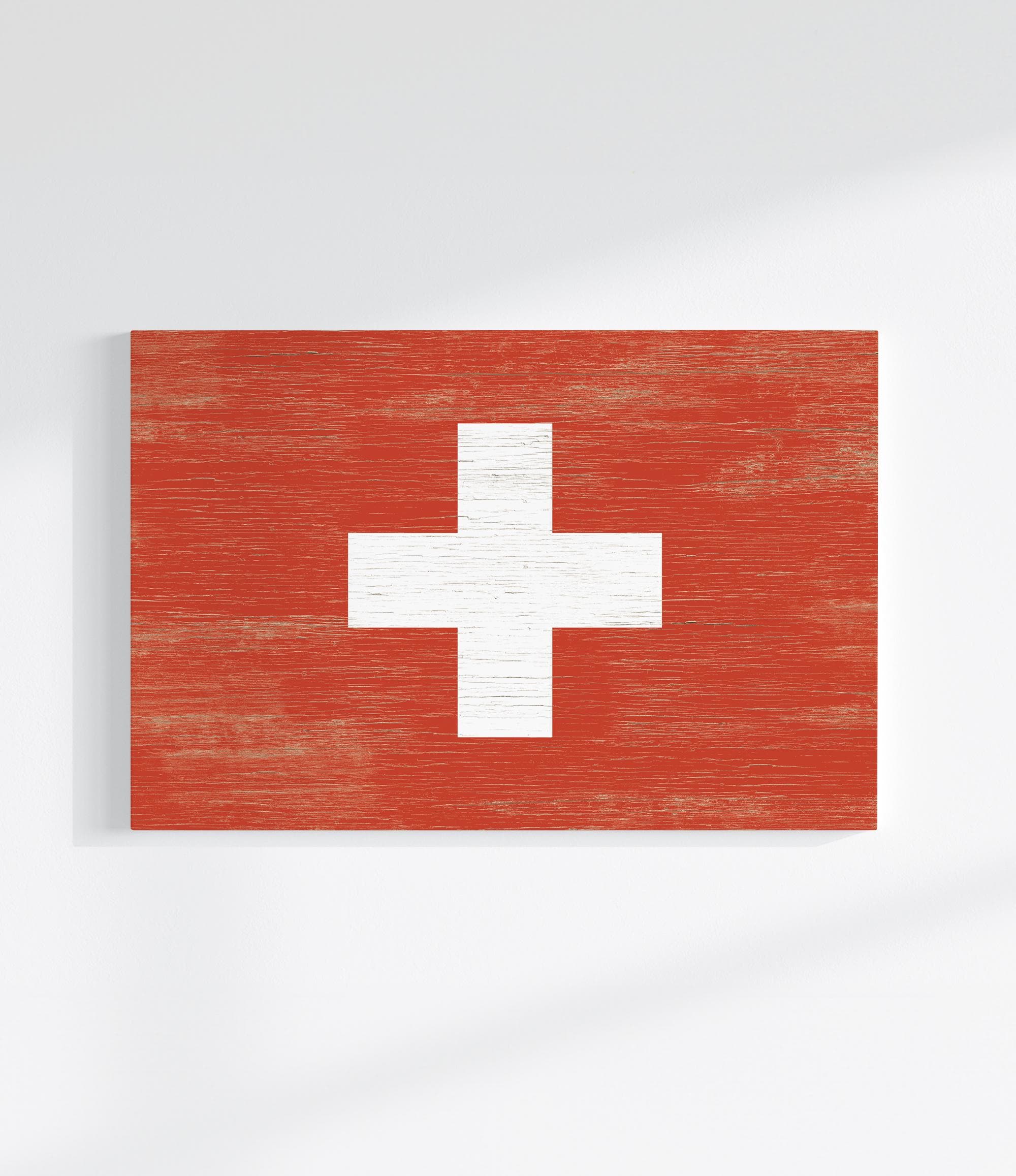 a Swiss flag, red with a white cross in the center.