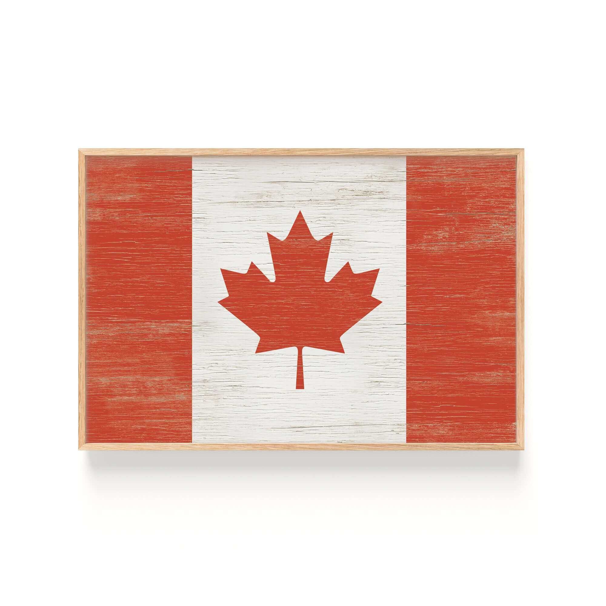 a wooden sign with a canadian flag painted on it