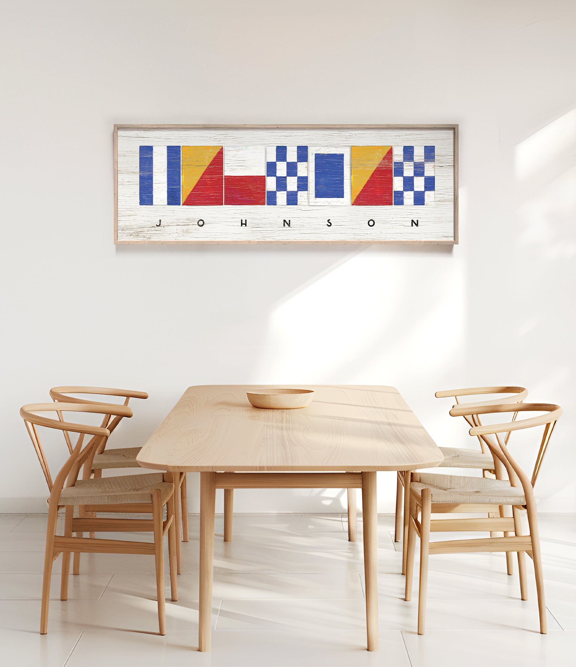 a wooden table and chairs in a room