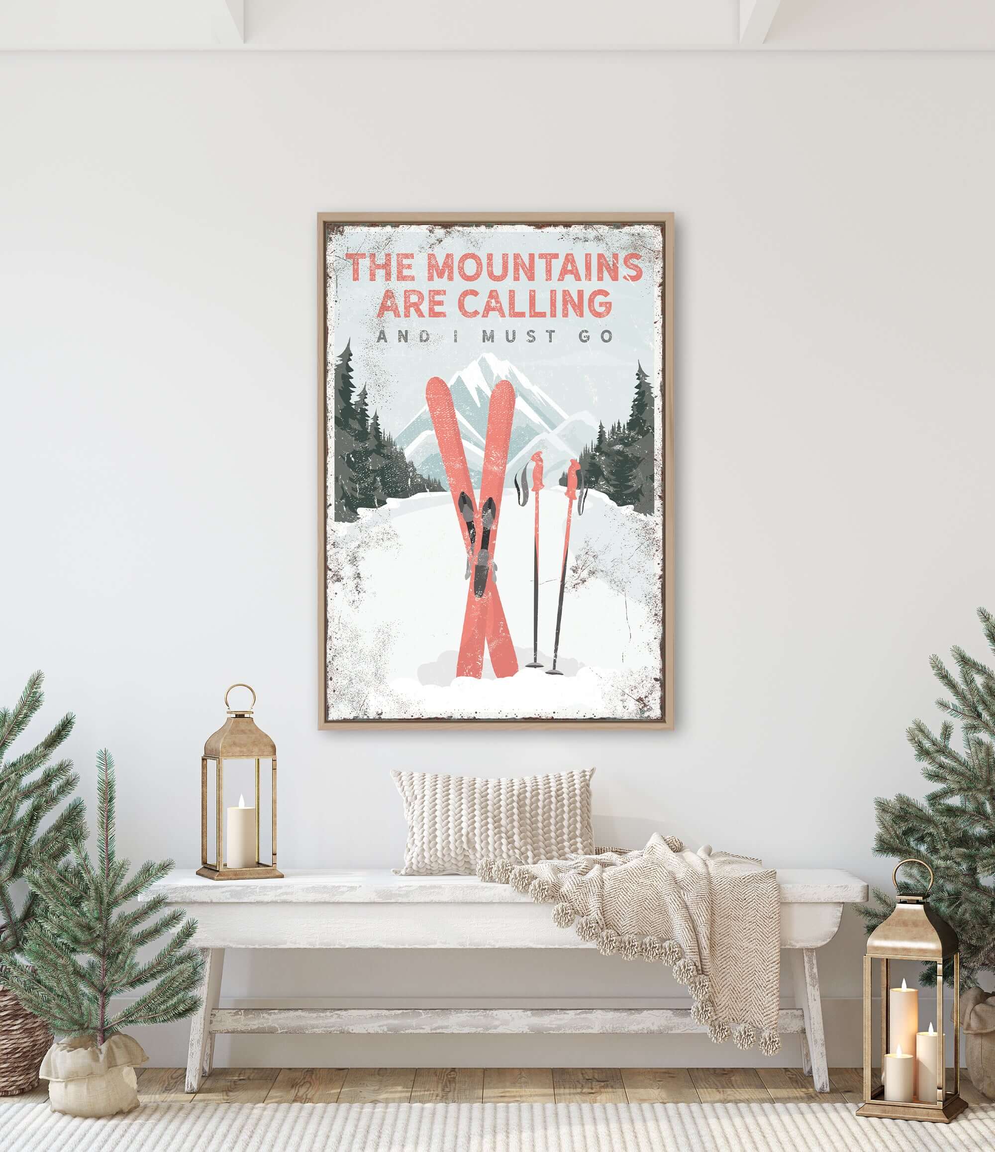 a picture of a ski poster hanging on a wall