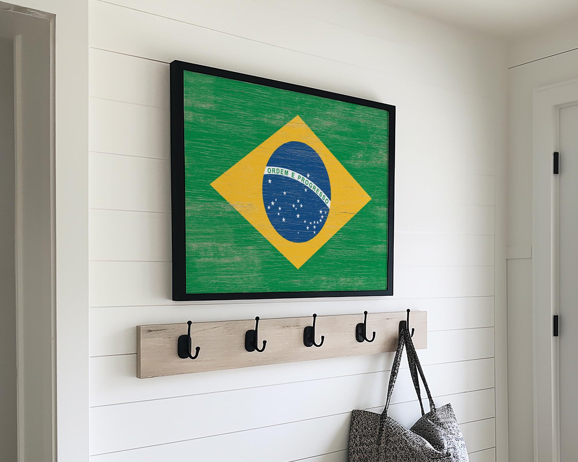 a picture of a flag hanging on a wall