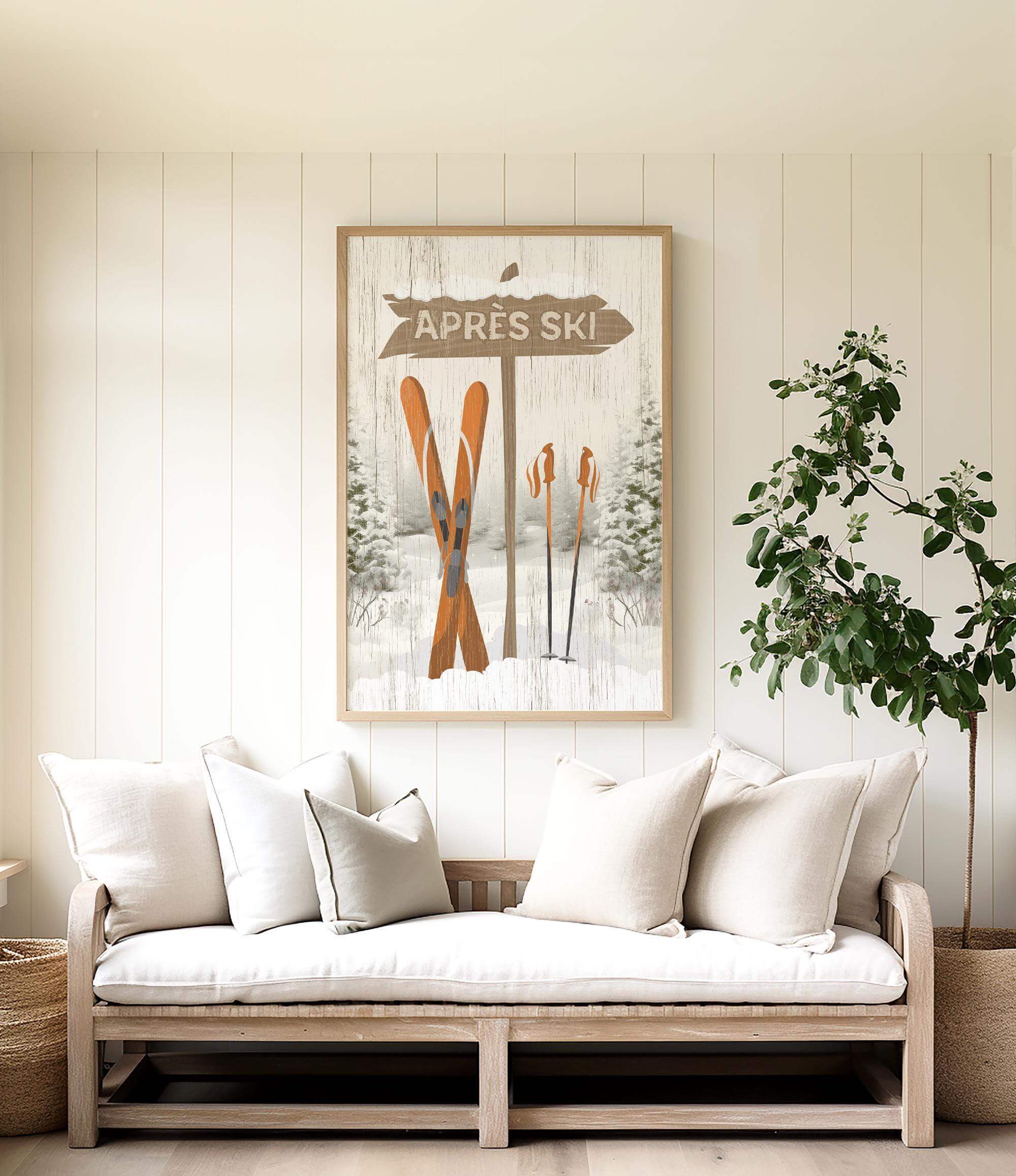 a living room with a couch and a painting on the wall