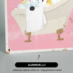 The image is an illustration of a bathtub filled with bubbles, featuring a rubber duck and a towel.