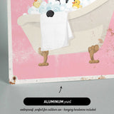 The image is an illustration of a bathtub filled with bubbles, featuring a rubber duck and a towel.